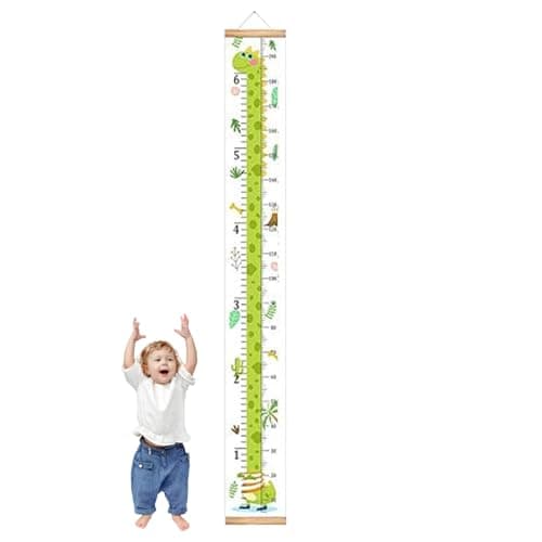 Image of Kids Height Growth Tracker - 120cm Removable Chart Wooden Canvas Wall Ruler with Lanyard | Reusable Decorative Measuring Tool for Kids Home Nursery Playroom