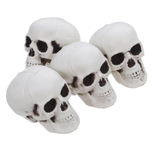 Image of TOYANDONA 4pcs Halloween Skulls Looking Plastic Skeletons Head Skull Halloween Bar Home Table Decoration
