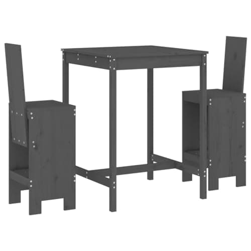 Image of vidaXL Garden Bar Set 3 Piece, Bar Table Set for 2, Outdoor Table and Chairs for Patio, Bistro Table Set, Scandinavian Style, Grey Solid Wood Pine