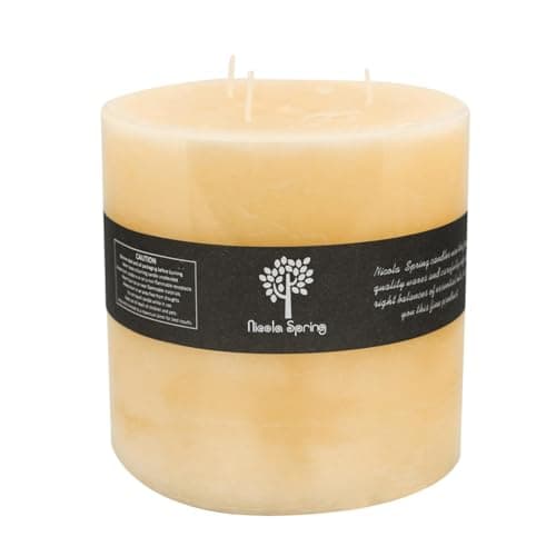 Image of Nicola Spring Scented 3 Wick Pillar Candle - Vanilla Scent - 130 Hour Burning Time - Vanilla Candles Ivory Round Pillar Aromatherapy for Home Fragrance, Kitchen, Living Room, Bedroom
