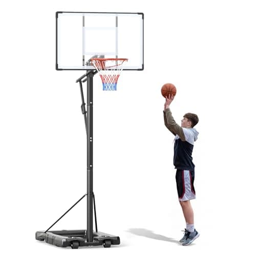 Image of COSTWAY Basketball Hoop and Stand, 3.3-7 FT/5.6-10 Ft Height Adjustable Basketball Goal System with Shatterproof PC Backboard, Wheels and Stable Base, Indoor Outdoor Basketball Stand (170-305cm)