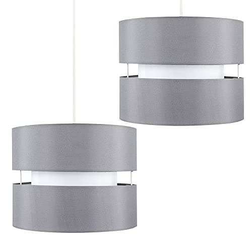 Image of MiniSun | Modern 2 Tier Ceiling Light Shades in a Grey Finish | Pendant Lights, Home Décor & Improvement Essential | Set of 2 | 26cm Shade Width