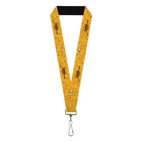 Image of Buckle-Down Cartoon Network Lanyard, Adventure Time Jake Dancing and Violin Poses Yellow, Elastic, Yellow, 44" x 1"