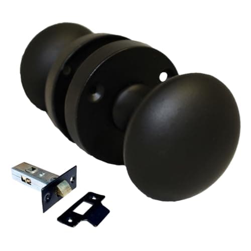 Image of Epsom Door Handle Matt Black Round Door Knob Set - Victorian Style Sprung Internal and External Door Knobs for Mortice Locks and Tubular Latches (Pair of Knobs + Tubular Latch)