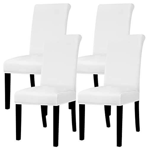 Image of Lellen Dining Chair Covers Set of 4, Stretch Chair Covers Dining Chair Slipcovers Removable Washable Reusable Home & Kitchen Decor Protector Dining Room Chair Covers,White