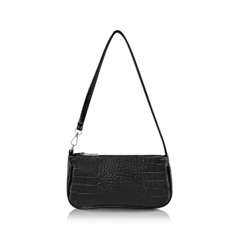 Image of AfitLulu Small Shoulder Bag for Women, PU Leather Mini Handbag Classic Clutch Tote Handbags with Crocodile Pattern Retro Shoulder Purse for Daily Use (Black)