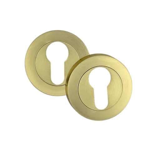 Image of AXS Hardware Escutcheon Pair 52mm – Euro Profile & Oval Profile – Door Keyhole Cover on Rose – Internal Door Hardware – Satin Brass, Antique Brass, Matt Black (Satin Brass, Euro Escutcheon)