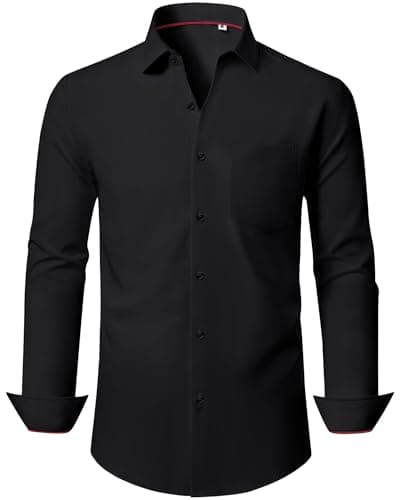 Image of J.VER Mens Shirts Black Stretch Long Sleeve Dress Shirt Non Iron Plain Business Formal Fashion Party Halloween Funeral Shirt M