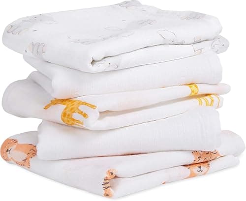 Image of aden + anais essentials 100% Cotton Muslin Musy Squares, Multi-use Baby Cloths for Girls & Boys, 60x60cm, Ideal Newborn & Infant Nursing Set, Perfect Shower Gifts, 5 Pack, safari babes
