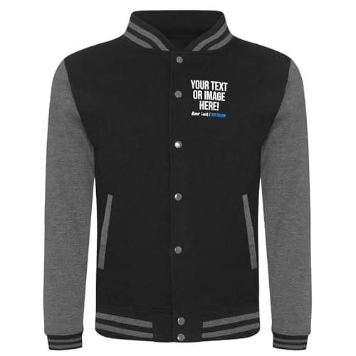 Image of Purple Print House Custom Varsity Jacket Personalised Letterman Retro Style Sportswear Fashion Top with Any Text Image Logo or Team Badge, XS, Black/Charcoal