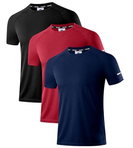 Image of Holure Men's Quick-Dry Sportswear T-Shirts,3 Pack Breathable Moisture Wicking Gym Tops for Training & Workout,Short Sleeve Tees Black/Navy/Red 3P03-XL