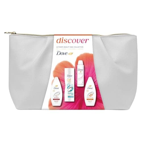 Image of Dove Gift Set Discover Ultimate Beauty Bag with Silky Velvet & Fruity Nourish Body Wash, Powder Anti-Perspirant 150ml, Soothing Body Lotion- Self-Care Bath & Body Gift for Women