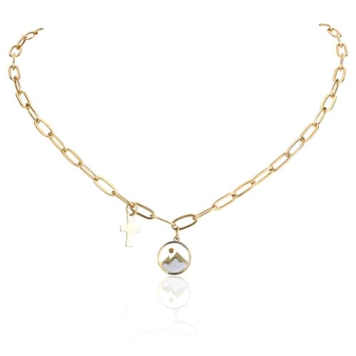 Image of Mikovivi Gold Mustard Seed Necklace, Mountain Pendant Necklace Mustard Seed Jewelry with Cross Pendant 1st Communion Gifts for Women Confirmation Baptism Gifts