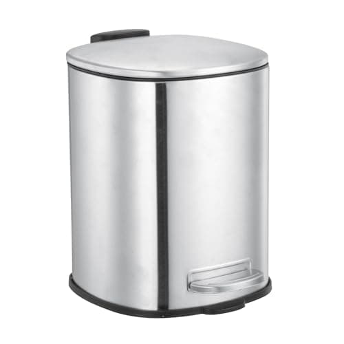 Image of Showerdrape 3L Capril Rounded Square Small Bin for Bathroom Bedroom Office Steel Pedal Inner Bucket Black White or Stainless Steel (Satin)