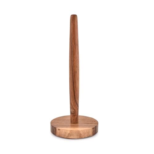 Image of Indus Lifespace Acacia Wood Paper Towel Holder Decorative Countertop Standing Rolls Holder for Kitchen, Toilet, Pantry and Bathroom (12.7cm x 12.7cm x 30.48cm)
