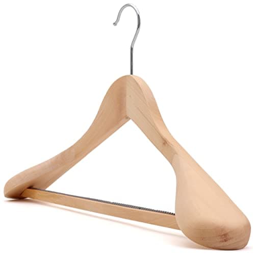 Image of The Hanger Store 2 Wooden Suit Hangers With Broad Ends and Non-Slip Trouser Bar