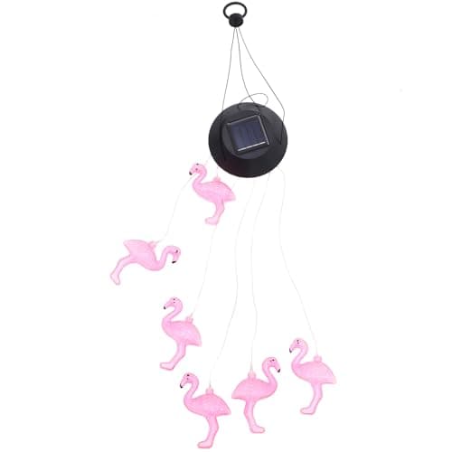 Image of Toddmomy Solar Powered Easy to Install Solar Light Flamingo Wind Chime with Ip55 Waterproof Design for Front Porch and Yard Outdoor Garden Decoration