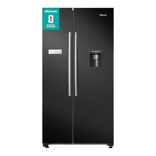 Image of Hisense RS741N4WBE Freestanding American Side by side Door American Fridge Freezer 578 litre, Black, with Non-Plumbed Water Dispenser, Black, 90.8 × 179.3 × 74.3 cm (W×H×D)