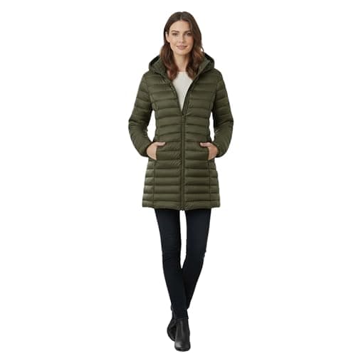 Image of kraftd Womens Winter Lightweight Puffer Jacket Quilted Padded Down Coat With Detachable Hood Central Zip Best for Autumn Winter, Outdoors & Travelling (Olive, 12)