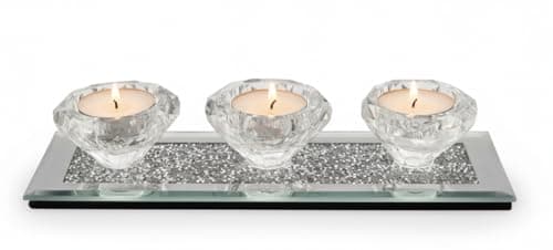 Image of EagleWiz 3 Tealights Candle Holder Plate Crystal Affect Crushed Mirror Diamante Home tea light holder