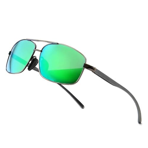 Image of SUNGAIT Polarized Sunglasses Man Lightweight Rectangular UV400 Protection (Gunmetal Frame Green Mirror Lens) 2458 QKLV UK
