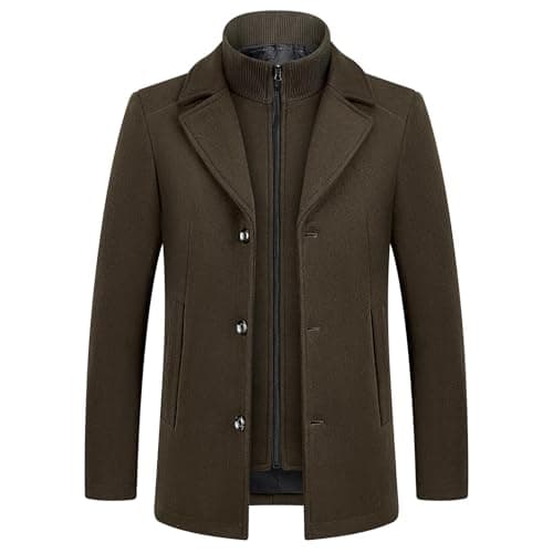 Image of KUDMOL Men's Winter Wool Coat with Removable Cotton Gilet 2-in-1 Winter Warm Casual Peacoat(Coffee,M)