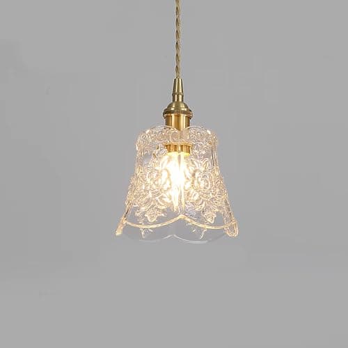 Image of Chrasy Vintage Crystal Glass Pendant Light, Prismatic Embossed Clear Glass Light Shade, Brass E27 Socket Adjustable Ceiling Hanging Lighting Fixture for Kitchen Island, Dining Room Hallway, Hotel