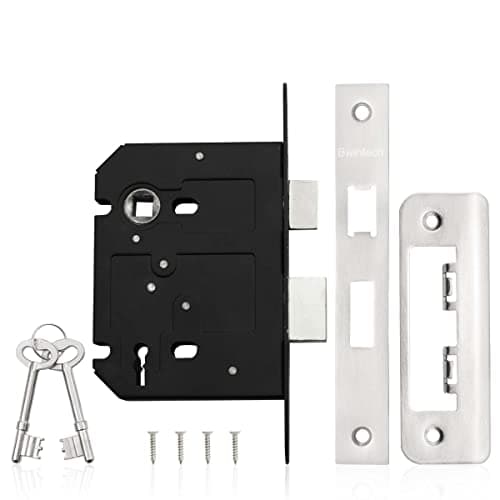 Image of Bwintech 1 PCS 3 Lever Satin Nickel Mortice Sashlock 65mm (2.5 Inch), Door Lock with Key for Internal Doors, Reversible Catch
