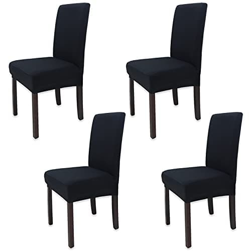 Image of Leeyunbee Set of 4 Dining Chair Covers, Modern Elastic Stretch Chair Protector, Removable Washable Kitchen Chair Seat Cover for Hotel, Restaurant, Wedding, Dining Room, Banquet, Ceremony (Black)