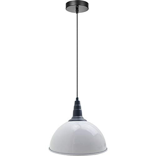 Image of LEDSone Industrial Vintage Retro Style Ceiling Hanging Pendant Light Chandelier 30cm, Dome Lamp Shades E27 UK Holder for Kitchen Island, Living Room and Dining Room (White)
