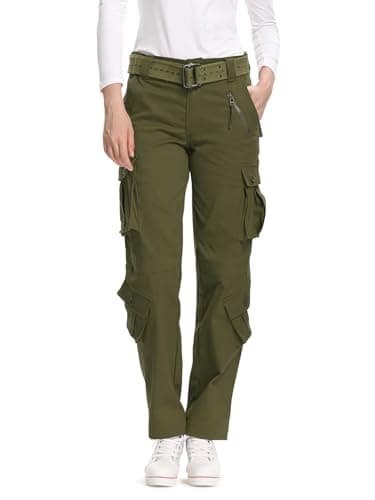 Image of Aeslech Womens Cargo Work Combat Trousers Cotton Casual Tactical Pants Ladies Travel Army Green US 6 - UK 8