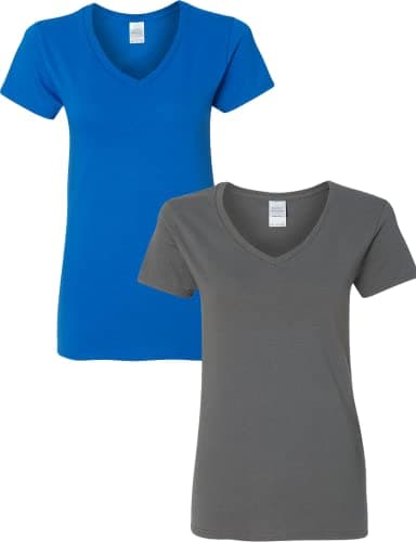 Image of Gildan Women's Heavy Cotton V-Neck T-Shirt, 2-Pack, Royal-charcoal, Large