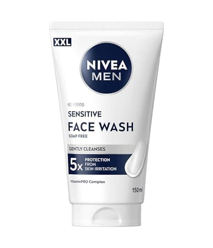 Image of NIVEA MEN Sensitive Face Wash XXL (150ml), Soap-Free Face Wash for Men, Facial Cleanser with Chamomile Extract and Vitamin PRO Complex, Men's Skin Care Essentials