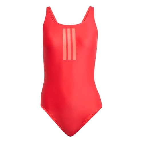Image of adidas Women's 3 Stripes V-Back Swimsuit, Pure Ruby/Lucid red, 46