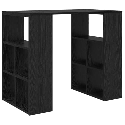 Image of RCODSSK Modern Writing Desk with Built-in Shelving, Black Oak Finish, 90 x 50 x 75 cm, Engineered Wood Rectangular Workstation for Home Office