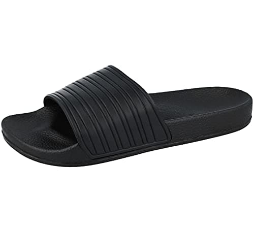 Image of Yinka Shoes Mens Stripe Sliders Black UK 8