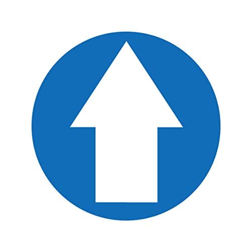 Image of 4 x white arrow on blue - social distancing landscape floor safety sign self adhesive vinyl weather proof label sticker - 10cm x 10cm - (SC-35)
