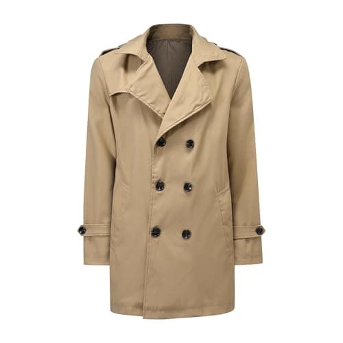 Image of Allthemen Mens Trench Coat Mid Length Double Breasted Overcoat Business Casual Jacket Solid Color Khaki M