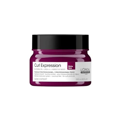 Image of L'Oréal Professionnel Intensely Moisturising Rich Hair Mask, For Curly & Coily Hair, With Glycerin, Urea H and Hibiscus Seed Extract, Serie Expert Curl Expression, 250 ml