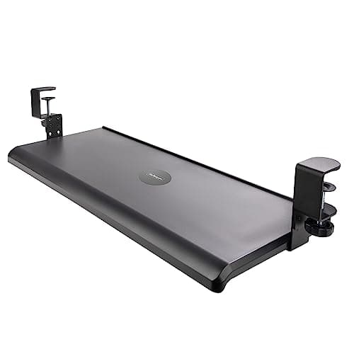 Image of StarTech.com Under-Desk Keyboard Tray, Clamp-on Ergonomic Keyboard Holder, Up to 12kg (26.5lb), Sliding Keyboard and Mouse Drawer with C-Clamps, Height Adjustable Keyboard Tray (KEYBOARD-TRAY-CLAMP1)