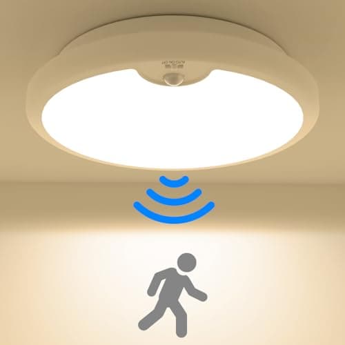 Image of Peasur Motion Sensor LED Ceiling Light Battery Operated, 3000K 300LM Battery Wall Lights Indoor, Ø18cm White Bath Ceiling Lights, Wireless Light for Loft,Garage,Shed,Porch,Attic