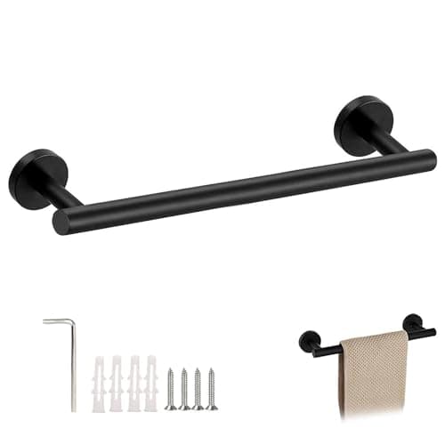 Image of ZXShow Towel Rail Wall Mounted Matt Black Stainless Steel TowelS RailS 40 CM/16 inch Hand TowelS Holder Single Towel Bar Rail Rack Screws Mounting Dish Cloths Hanger for Bathrooms Kitchen