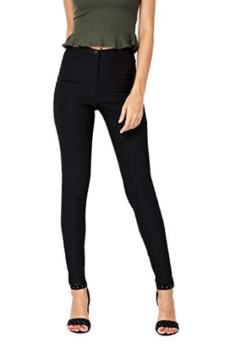 Image of URBAN STITCH Girls Black Navy Grey Skinny School Trousers Women Ladies Skinny Office Work Formal Smart Day Stretch Trousers (6, Black)