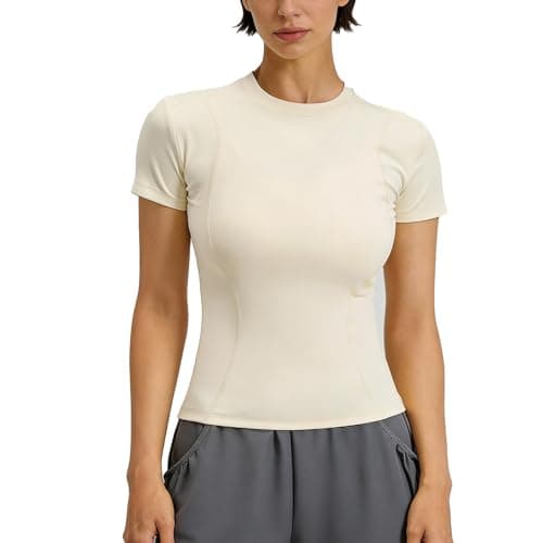 Image of InfiniZer Gym Tops for Women UK Skims Top Womens Running Yoga Sports Gym Tshirt Women Short Sleeve Athletic Exercise Quick Dry Breathable T Shirt (UK, Alpha, M, Regular, Regular, Ivory)