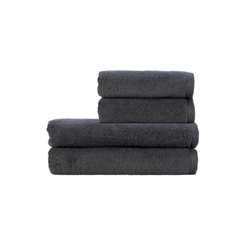 Image of Christy Cirrus Quick Dry Towel Set | 4 Pieces | 2 Hand 2 Bath | Super Soft and Fluffy | Lightweight Bathroom Shower Towels | 100% Cotton | Charcoal Grey