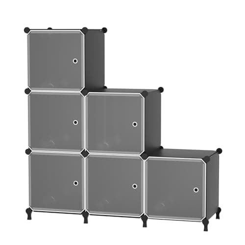 Image of ATTDETJL 6-Cube Storage Unit with Doors, Cube Organizer for Bedroom, Wardrobe & Under Stairs, 30x30x30cm Compartments, Space-Saving Closet Storage, Black ATTSL6001