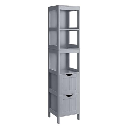 Image of VASAGLE Bathroom Floor Cabinet, Freestanding Bathroom Storage Unit, with 2 Drawers, 3 Open Compartments, for Bathroom, Living Room, Kitchen, Modern Style, Dove Grey BBC066G02