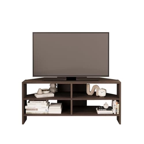 Image of Roy Corner TV Unit for 43–48 Inch TVs, Modern Corner TV Stand Cabinet with Storage Shelves, Space Saving Media Console for Living Room, Compact Television Stand with 6 Colour Options (Dark Walnut)