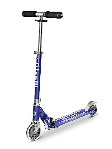 Image of Micro Scooters | Micro Sprite Classic LED Children's Scooter | Handlebar Adjustable | Light Up Wheels | Foldable | Kickstand | 5 to Teen | Boys & Girls | Blue