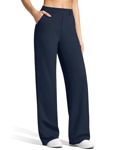 Image of G4Free EverGoing Women's Wide Leg Dress Pants Pull On Stretchy High Waisted Casual Trousers with Pockets(Dark Navy,M,Regular)